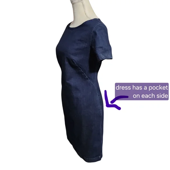 BODEN Rhea Blue Denim Sheath Short Sleeve Midi Dress Size 4L Casual Minimalist - Picture 4 of 14